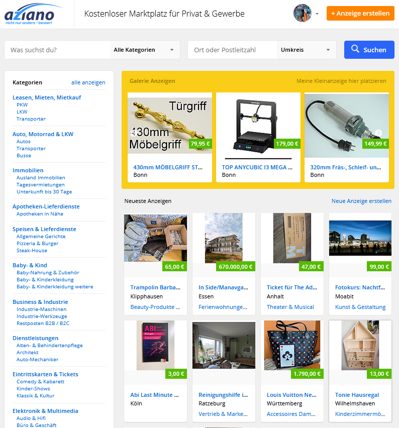 aziano.de - Der neue kostenlose Online-Marktplatz
